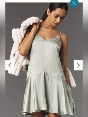Anthropologie Corey Lynn Calter Sage Green Satin Slip Dress with Beaded Straps